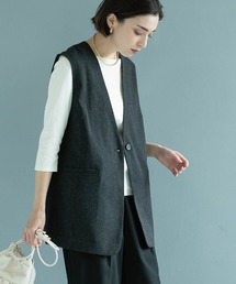 ◆麻混ノーカラージレ【洗濯機洗い可】