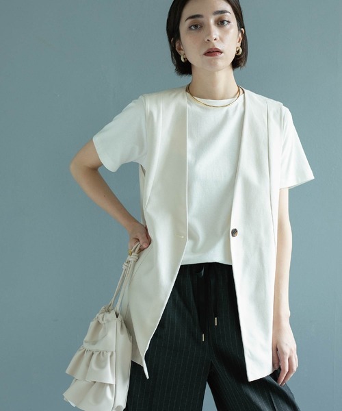 OPAQUE.CLIP（オペークドットクリップ）の「◆麻混ノーカラージレ【洗濯機洗い可】（ベスト・レディース・チャコールグレー/ブラック系3/アイボリー・42/40/38）」の2枚目の写真