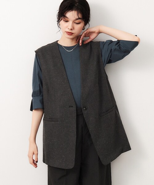 OPAQUE.CLIP（オペークドットクリップ）の「◆麻混ノーカラージレ【洗濯機洗い可】（ベスト・レディース・チャコールグレー/ブラック系3/アイボリー・42/40/38）」の12枚目の写真