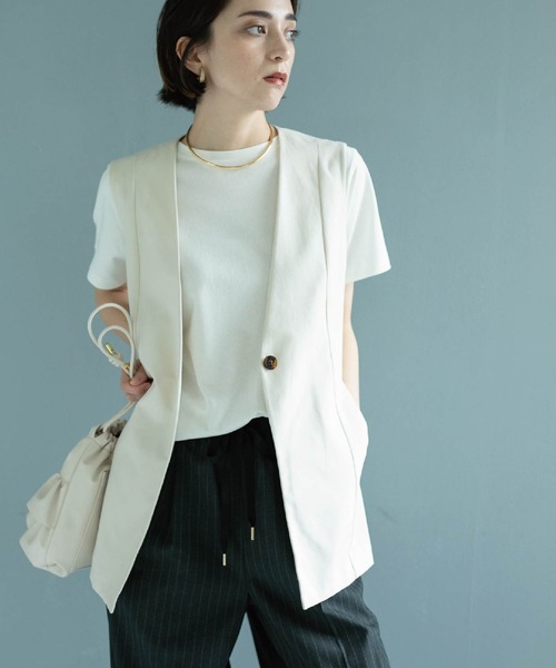 OPAQUE.CLIP（オペークドットクリップ）の「◆麻混ノーカラージレ【洗濯機洗い可】（ベスト・レディース・チャコールグレー/ブラック系3/アイボリー・42/40/38）」の11枚目の写真