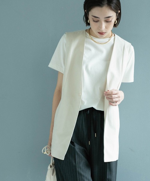 OPAQUE.CLIP（オペークドットクリップ）の「◆麻混ノーカラージレ【洗濯機洗い可】（ベスト・レディース・チャコールグレー/ブラック系3/アイボリー・42/40/38）」の10枚目の写真