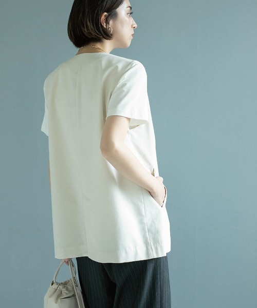 OPAQUE.CLIP（オペークドットクリップ）の「◆麻混ノーカラージレ【洗濯機洗い可】（ベスト・レディース・チャコールグレー/ブラック系3/アイボリー・42/40/38）」の7枚目の写真