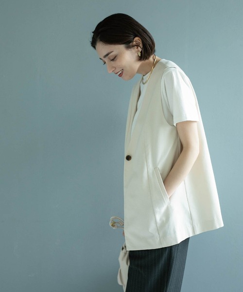 OPAQUE.CLIP（オペークドットクリップ）の「◆麻混ノーカラージレ【洗濯機洗い可】（ベスト・レディース・チャコールグレー/ブラック系3/アイボリー・42/40/38）」の6枚目の写真