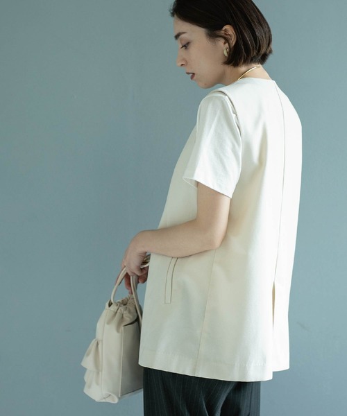 OPAQUE.CLIP（オペークドットクリップ）の「◆麻混ノーカラージレ【洗濯機洗い可】（ベスト・レディース・チャコールグレー/ブラック系3/アイボリー・42/40/38）」の5枚目の写真