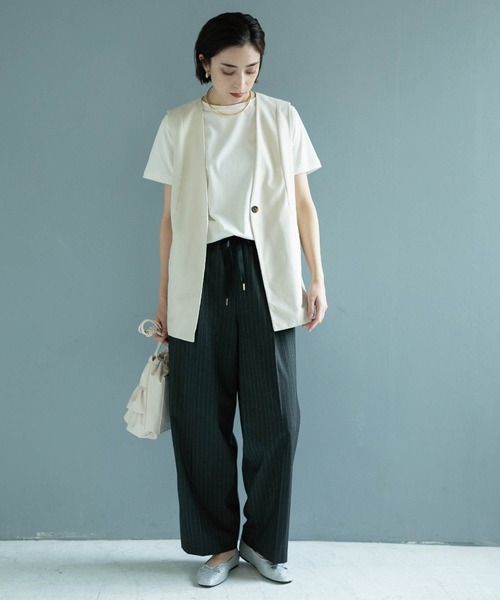 OPAQUE.CLIP（オペークドットクリップ）の「◆麻混ノーカラージレ【洗濯機洗い可】（ベスト・レディース・チャコールグレー/ブラック系3/アイボリー・42/40/38）」の4枚目の写真