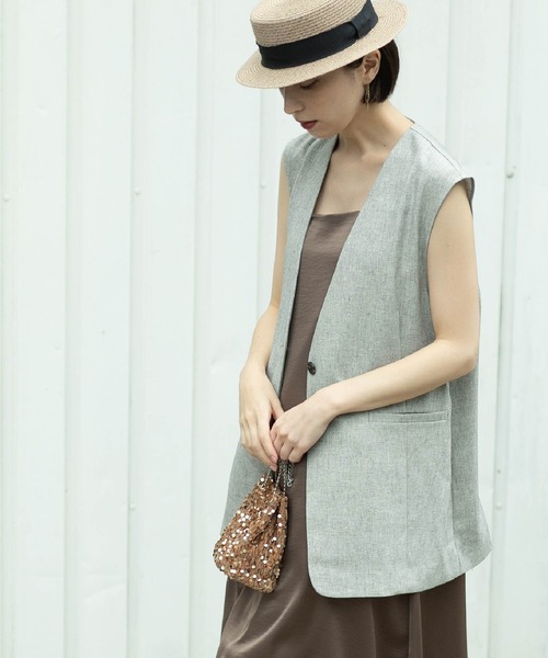 OPAQUE.CLIP（オペークドットクリップ）の「◆麻混ノーカラージレ【洗濯機洗い可】（ベスト・レディース・チャコールグレー/ブラック系3/アイボリー・42/40/38）」の21枚目の写真