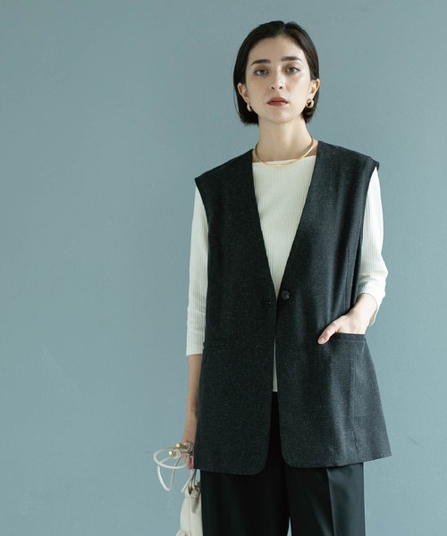 OPAQUE.CLIP（オペークドットクリップ）の「◆麻混ノーカラージレ【洗濯機洗い可】（ベスト・レディース・チャコールグレー/ブラック系3/アイボリー・42/40/38）」の20枚目の写真