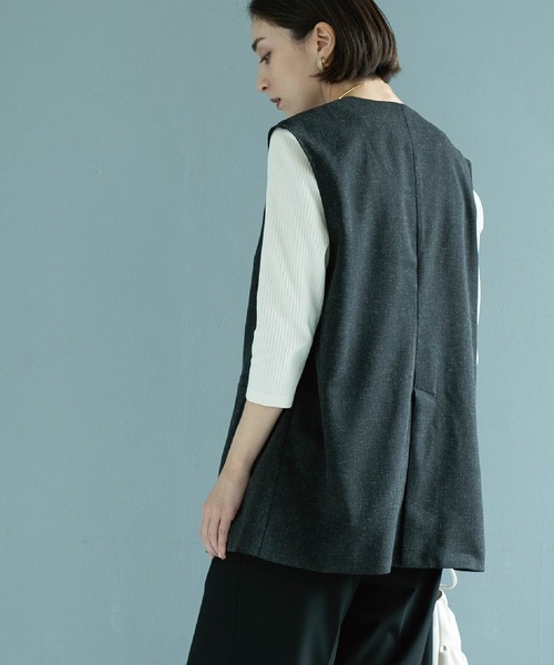 OPAQUE.CLIP（オペークドットクリップ）の「◆麻混ノーカラージレ【洗濯機洗い可】（ベスト・レディース・チャコールグレー/ブラック系3/アイボリー・42/40/38）」の18枚目の写真
