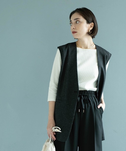 OPAQUE.CLIP（オペークドットクリップ）の「◆麻混ノーカラージレ【洗濯機洗い可】（ベスト・レディース・チャコールグレー/ブラック系3/アイボリー・42/40/38）」の17枚目の写真