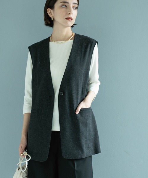 OPAQUE.CLIP（オペークドットクリップ）の「◆麻混ノーカラージレ【洗濯機洗い可】（ベスト・レディース・チャコールグレー/ブラック系3/アイボリー・42/40/38）」の16枚目の写真