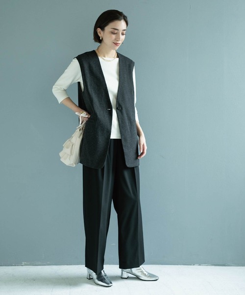 OPAQUE.CLIP（オペークドットクリップ）の「◆麻混ノーカラージレ【洗濯機洗い可】（ベスト・レディース・チャコールグレー/ブラック系3/アイボリー・42/40/38）」の15枚目の写真