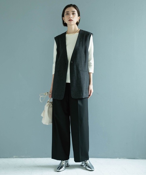 セール】麻混ノーカラージレ【洗濯機洗い可】（ベスト）｜OPAQUE.CLIP