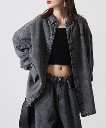 6oz denim one point embroidery loose shirt / 6ozデニム ワンポイント刺繍 ルーズシャツ unisex