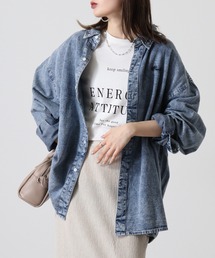 6oz denim one point embroidery loose shirt / 6ozデニム ワンポイント刺繍 ルーズシャツ unisex