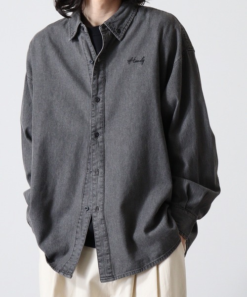 FUNALIVE(ファンアライブ)の「6oz denim one point embroidery loose shirt / 6ozデニム ワンポイント刺繍 ルーズシャツ unisex(シャツ/ブラウス・メンズ・ブラック系その他/ブラック/ネイビー・M/L)」の1枚目の写真