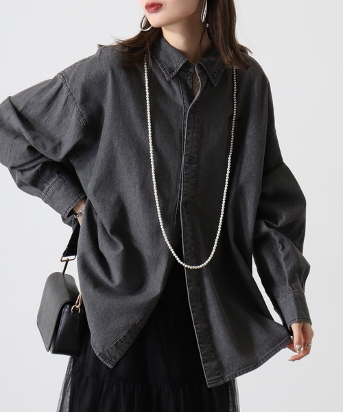 FUNALIVE(ファンアライブ)の「6oz denim one point embroidery loose shirt / 6ozデニム ワンポイント刺繍 ルーズシャツ unisex(シャツ/ブラウス・メンズ・ブラック系その他/ブラック/ネイビー・M/L)」の5枚目の写真