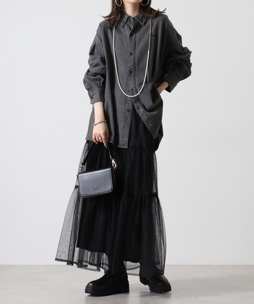 FUNALIVE(ファンアライブ)の「6oz denim one point embroidery loose shirt / 6ozデニム ワンポイント刺繍 ルーズシャツ unisex(シャツ/ブラウス・メンズ・ブラック系その他/ブラック/ネイビー・M/L)」の6枚目の写真