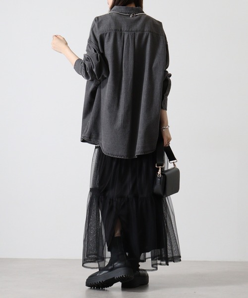 FUNALIVE(ファンアライブ)の「6oz denim one point embroidery loose shirt / 6ozデニム ワンポイント刺繍 ルーズシャツ unisex(シャツ/ブラウス・メンズ・ブラック系その他/ブラック/ネイビー・M/L)」の7枚目の写真