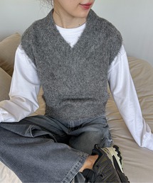 feepur（フェピュール）の「【ハンドウォッシャブル】ウール混起毛Vネックベスト（ベスト）」