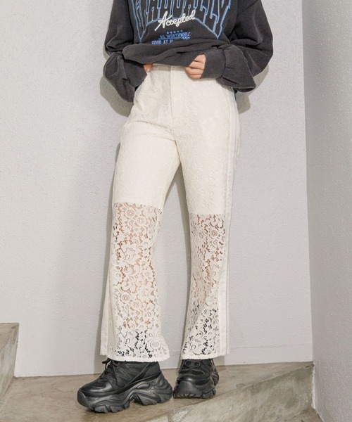 PAGEBOY（ページボーイ）の「レースサイドキリカエパンツ（その他パンツ・レディース・オフホワイト/ブラック・FREE）」の9枚目の写真