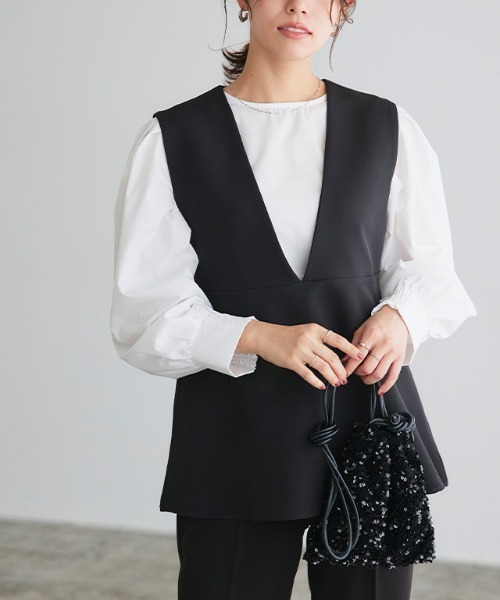 Pierrot（ピエロ）の「ブラウスセットペプラムベスト（ベスト・レディース・ネイビー/ブラック・M/L）」の3枚目の写真