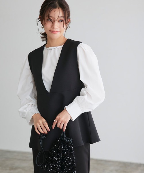 Pierrot（ピエロ）の「ブラウスセットペプラムベスト（ベスト・レディース・ネイビー/ブラック・M/L）」の4枚目の写真