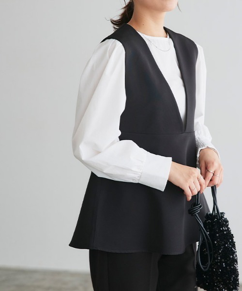 Pierrot（ピエロ）の「ブラウスセットペプラムベスト（ベスト・レディース・ネイビー/ブラック・M/L）」の5枚目の写真