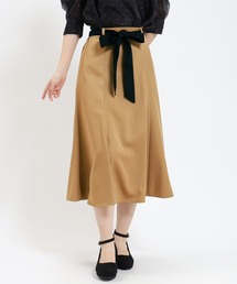 配色リボンフレアスカート