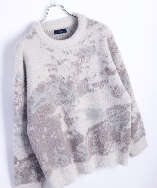 WESTSEA(ウエストシー)の「フェザーヤーン アブストラクト柄 ルーズサイズ シャギーニット(ニット/セーター・メンズ・ダークブルー/レッド/グレー/パープル/ナチュラル・M/L)」の3枚目の写真