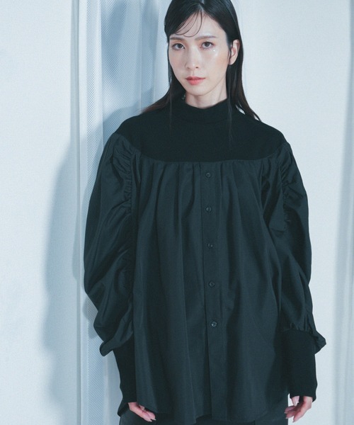 Nora Lily（ノラリリー）の「【Nora Lily】「elle」Kitting Blocking Hi-Neck Blouse（シャツ/ブラウス・レディース・ブラック×ブラック/グレー×ホワイト/レッド系その他・FREE）」の12枚目の写真