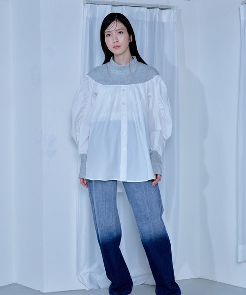 Nora Lily（ノラリリー）の「【Nora Lily】「elle」Kitting Blocking Hi-Neck Blouse（シャツ/ブラウス・レディース・ブラック×ブラック/グレー×ホワイト/レッド系その他・FREE）」の9枚目の写真