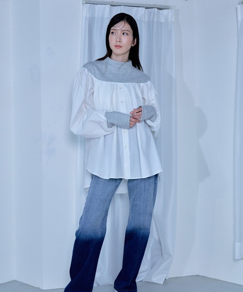 Nora Lily（ノラリリー）の「【Nora Lily】「elle」Kitting Blocking Hi-Neck Blouse（シャツ/ブラウス・レディース・ブラック×ブラック/グレー×ホワイト/レッド系その他・FREE）」の8枚目の写真