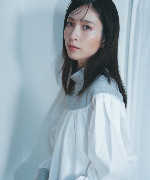 Nora Lily（ノラリリー）の「【Nora Lily】「elle」Kitting Blocking Hi-Neck Blouse（シャツ/ブラウス・レディース・ブラック×ブラック/グレー×ホワイト/レッド系その他・FREE）」の6枚目の写真