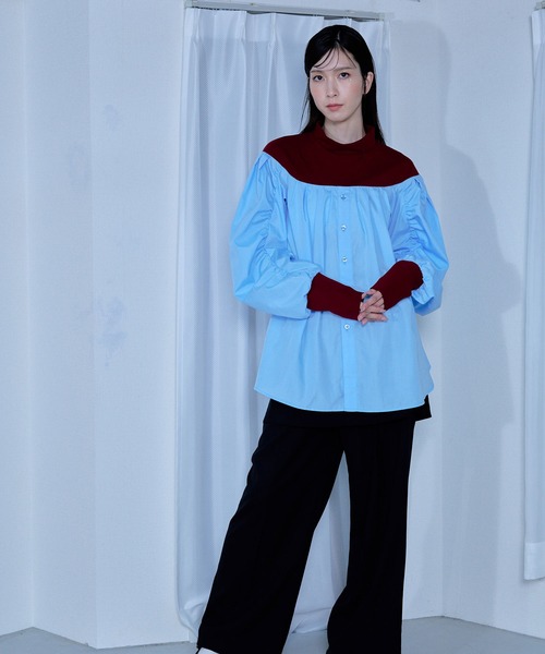 Nora Lily（ノラリリー）の「【Nora Lily】「elle」Kitting Blocking Hi-Neck Blouse（シャツ/ブラウス・レディース・ブラック×ブラック/グレー×ホワイト/レッド系その他・FREE）」の4枚目の写真