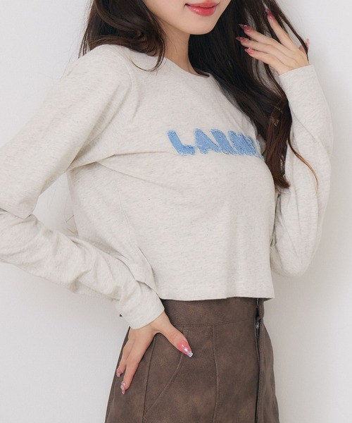 ems excite(エムズエキサイト)の「デニムアップリケTEE(Tシャツ/カットソー・レディース・ブラック/ピンク/ホワイト系その他・FREE)」の1枚目の写真