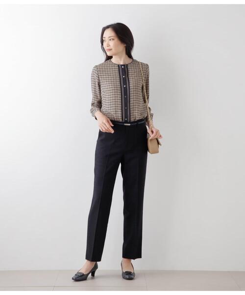 NEWYORKER（ニューヨーカー）の「チェックパネルプリント 8分袖ノーカラーブラウス（シャツ/ブラウス・レディース・ベージュ・9号/11号）」の14枚目の写真