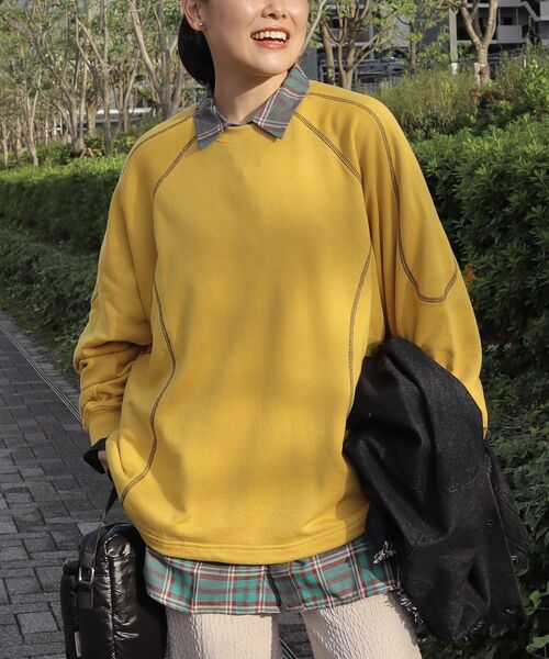 CRAFT STANDARD BOUTIQUE（クラフトスタンダードブティック）の「【ユニセックス】裏毛切り替えプルオーバー（スウェット・レディース・ホワイト系その他/マスタード/ブラック/ブルーグリーン・M/L/XL）」の4枚目の写真