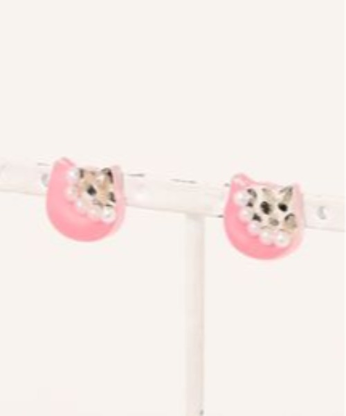 VIBGYOR（ヴィブジョー）の「【kun】猫ねこデザインピアス(MA)（ピアス（両耳用）・レディース・グリーン/ピンク・FREE）」の2枚目の写真