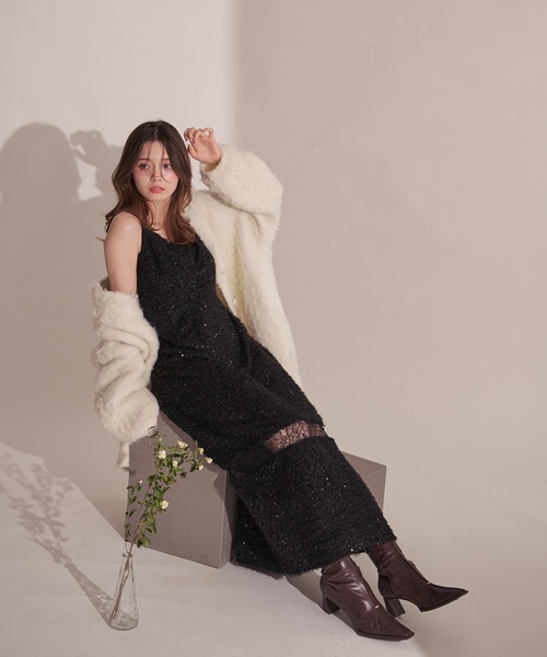 fupel(フぺル)の「Sequin lace switching cami onepiece / スパンコールレース切り替えキャミワンピース(ワンピース・レディース・ブラック・FREE)」の5枚目の写真