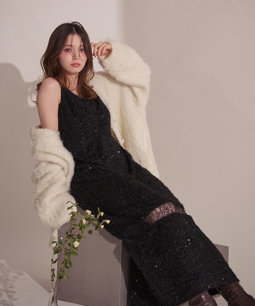 fupel(フぺル)の「Sequin lace switching cami onepiece / スパンコールレース切り替えキャミワンピース(ワンピース・レディース・ブラック・FREE)」の6枚目の写真