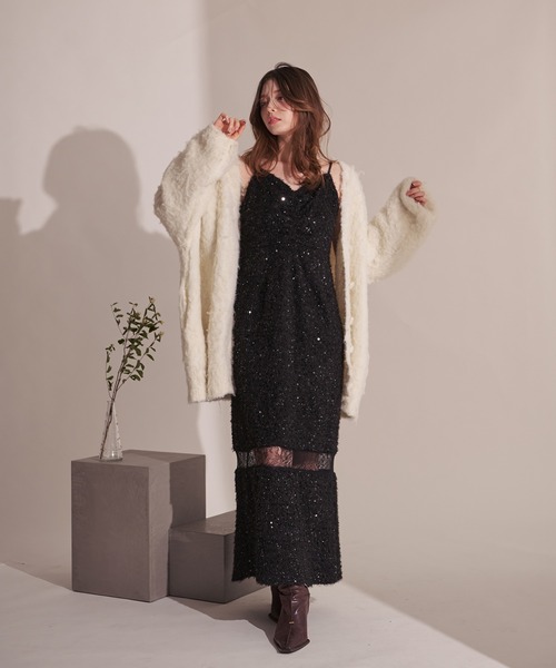 fupel(フぺル)の「Sequin lace switching cami onepiece / スパンコールレース切り替えキャミワンピース(ワンピース・レディース・ブラック・FREE)」の11枚目の写真