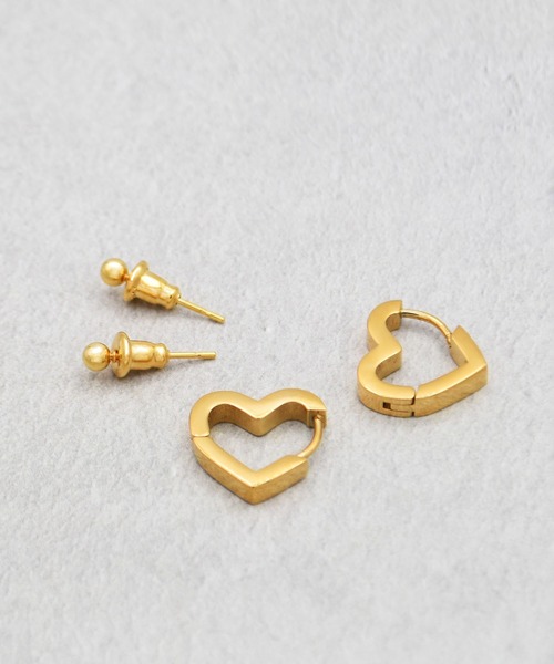 Diliraba(ディリラバ)の「【Diliraba】ステンレス ハートフープピアスセット(ピアス(両耳用)・レディース・ゴールド/シルバー/ピンクゴールド・FREE)」の7枚目の写真