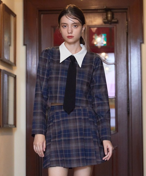 REDYAZEL(レディアゼル)の「【セットアップ可能】ネクタイチェックトップス(シャツ/ブラウス・レディース・オレンジ/ブルー/ネイビー・SMALL/MEDIUM)」の2枚目の写真