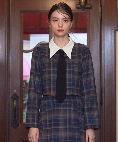 REDYAZEL(レディアゼル)の「【セットアップ可能】ネクタイチェックトップス(シャツ/ブラウス・レディース・オレンジ/ブルー/ネイビー・SMALL/MEDIUM)」の11枚目の写真