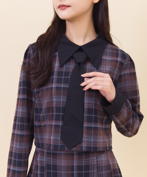REDYAZEL(レディアゼル)の「【セットアップ可能】ネクタイチェックトップス(シャツ/ブラウス・レディース・オレンジ/ブルー/ネイビー・SMALL/MEDIUM)」の22枚目の写真