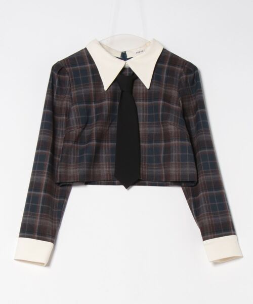 REDYAZEL(レディアゼル)の「【セットアップ可能】ネクタイチェックトップス(シャツ/ブラウス・レディース・オレンジ/ブルー/ネイビー・SMALL/MEDIUM)」の4枚目の写真