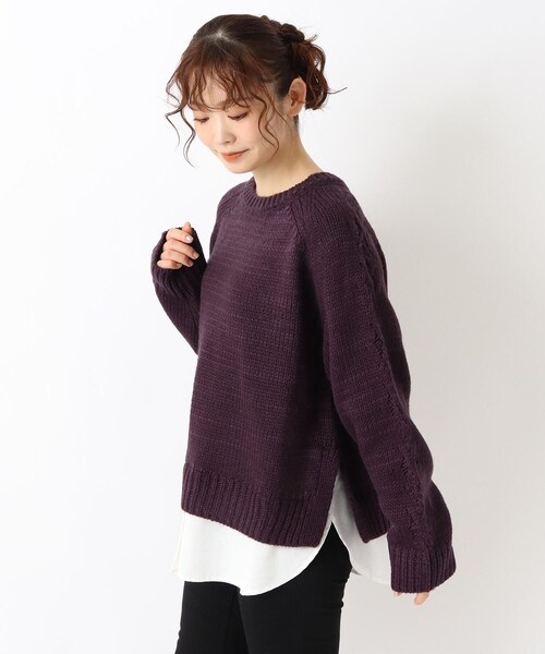 one'sterrace（ワンズテラス）の「ロービングヤーン布帛切替コンビニットプルオーバー（ニット/セーター・レディース・パープル系2/グレー系4/カーキ系5・02）」の3枚目の写真