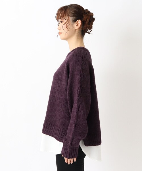 one'sterrace（ワンズテラス）の「ロービングヤーン布帛切替コンビニットプルオーバー（ニット/セーター・レディース・パープル系2/グレー系4/カーキ系5・02）」の5枚目の写真