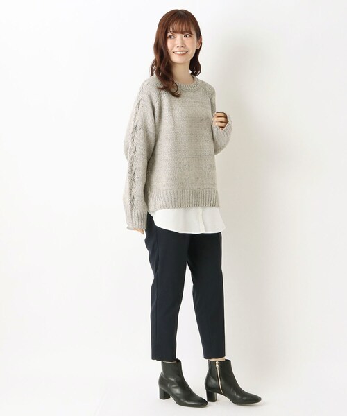 one'sterrace（ワンズテラス）の「ロービングヤーン布帛切替コンビニットプルオーバー（ニット/セーター・レディース・パープル系2/グレー系4/カーキ系5・02）」の12枚目の写真