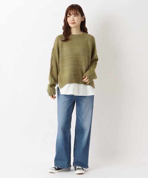 one'sterrace（ワンズテラス）の「ロービングヤーン布帛切替コンビニットプルオーバー（ニット/セーター・レディース・パープル系2/グレー系4/カーキ系5・02）」の14枚目の写真